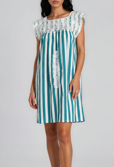 Flores Short Dress Dress Flores Turquoise Wide Striped Short Dress Flores Turquoise Wide Striped Short Dress