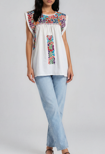 Flores Blouse Blouse Flores White and Blue Multi Blouse Flores Yellow Stripe Blouse | Mi Golondrina