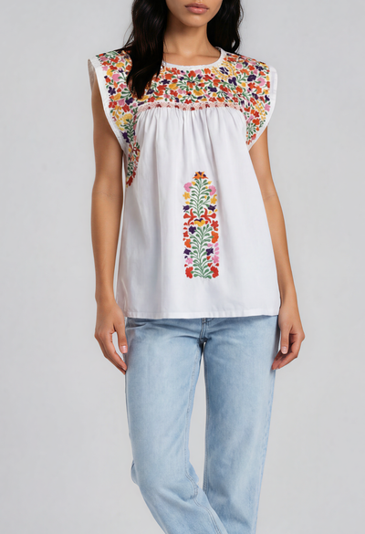 Flores Blouse Blouse Flores White and Yellow Blouse Flores Yellow Stripe Blouse | Mi Golondrina