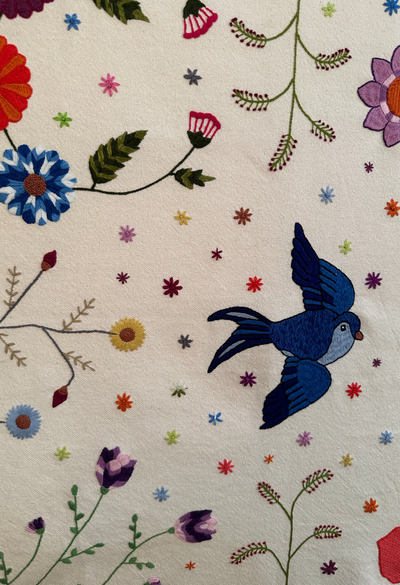 Embroidered Art: Golondrina y Flores
