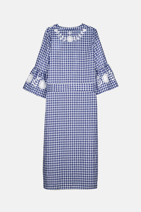 Leona Azul Gingham Caftan Dress