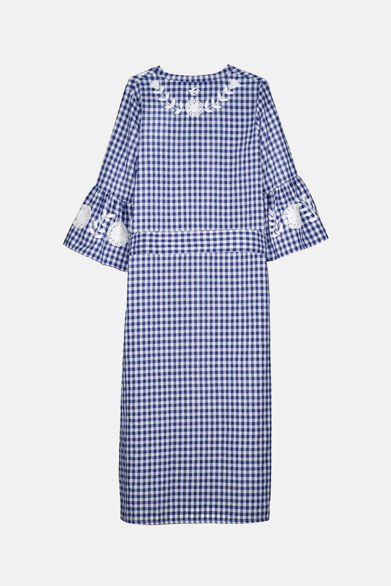 Leona Azul Gingham Caftan Dress