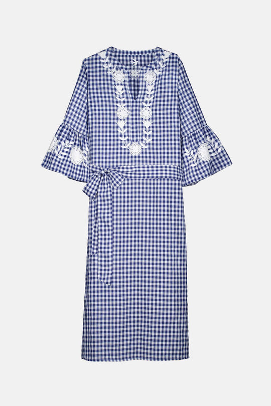 Leona Azul Gingham Caftan Dress