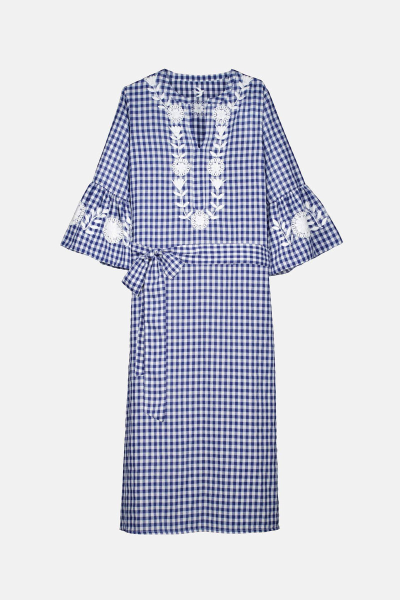 Leona Azul Gingham Caftan Dress