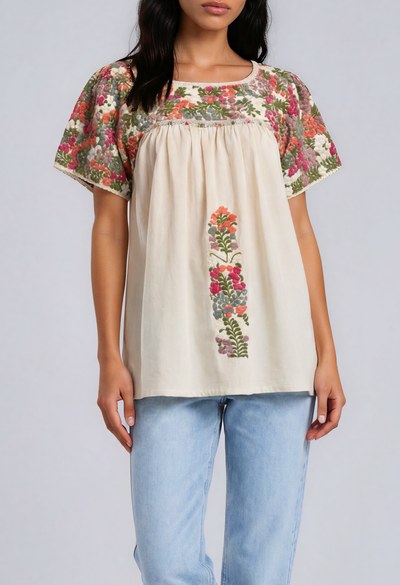 Liliana Blouse Blouse Liliana Cream Embroidered Sleeve Blouse Liliana Cream Embroidered Sleeve Blouse