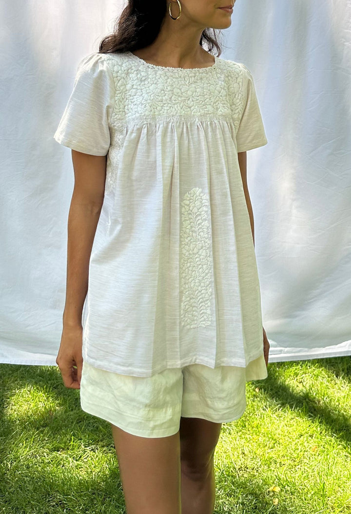 Liliana tan and white embroidered blouse