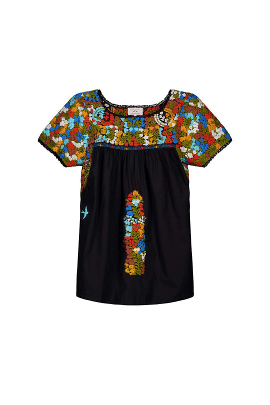 Liliana Flores Embroidered Blouse in black and multicolor