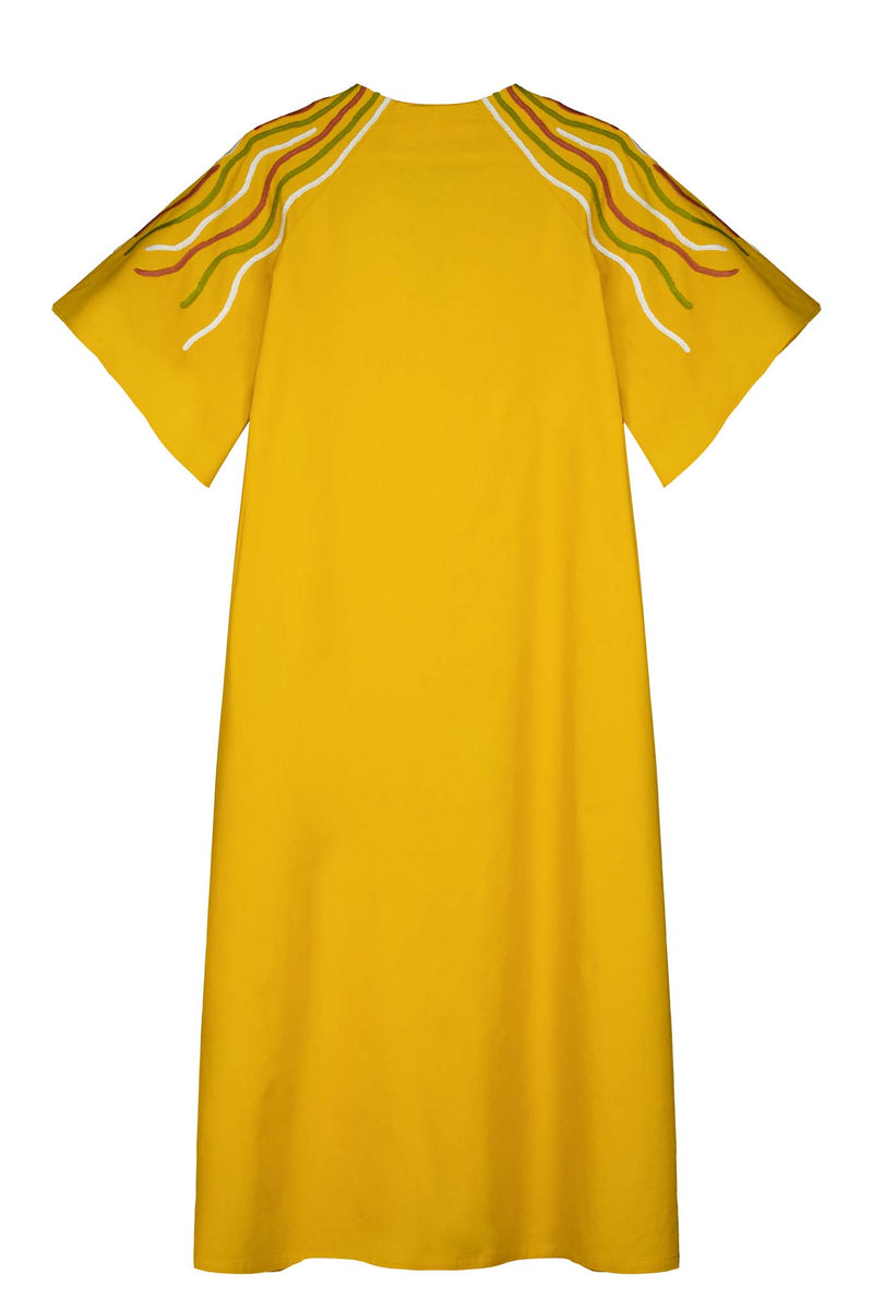Malena Yellow Caftan Dress Back