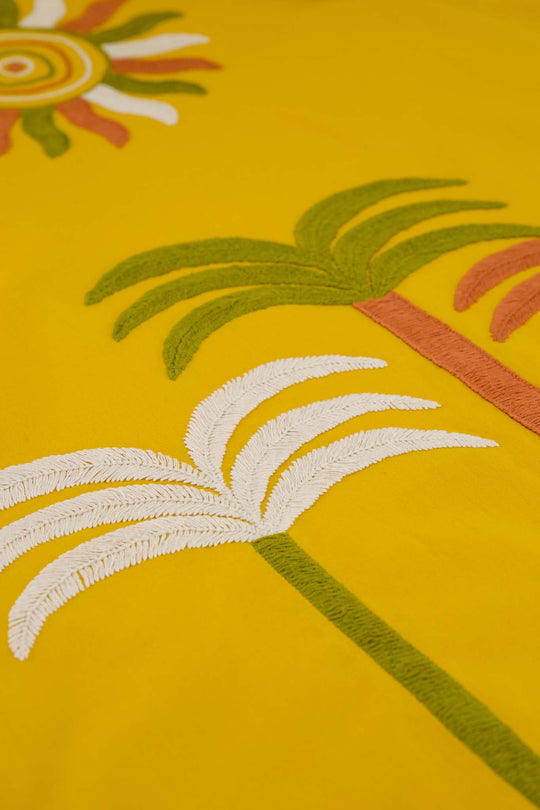 Malena Yellow Caftan Dress embroidery detail