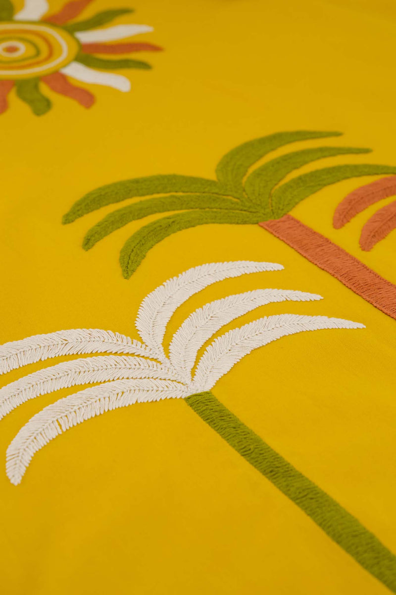 Malena Yellow Caftan Dress embroidery detail