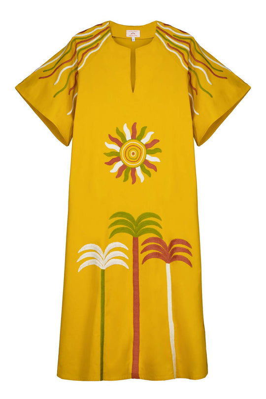 Malena Yellow Caftan Dress Front