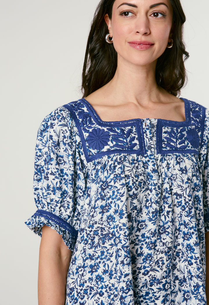 Maria Blouse Blouse Maria Azul Floral Blouse Maria Blanca Verano Blouse | Mi Golondrina
