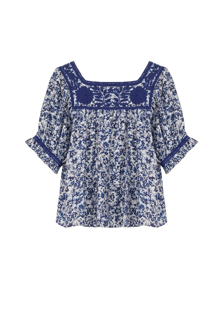 Maria Blouse Blouse Maria Azul Floral Blouse Maria Blanca Verano Blouse | Mi Golondrina