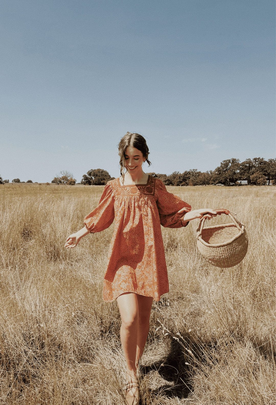 Marta Naranja Floral Short Dress