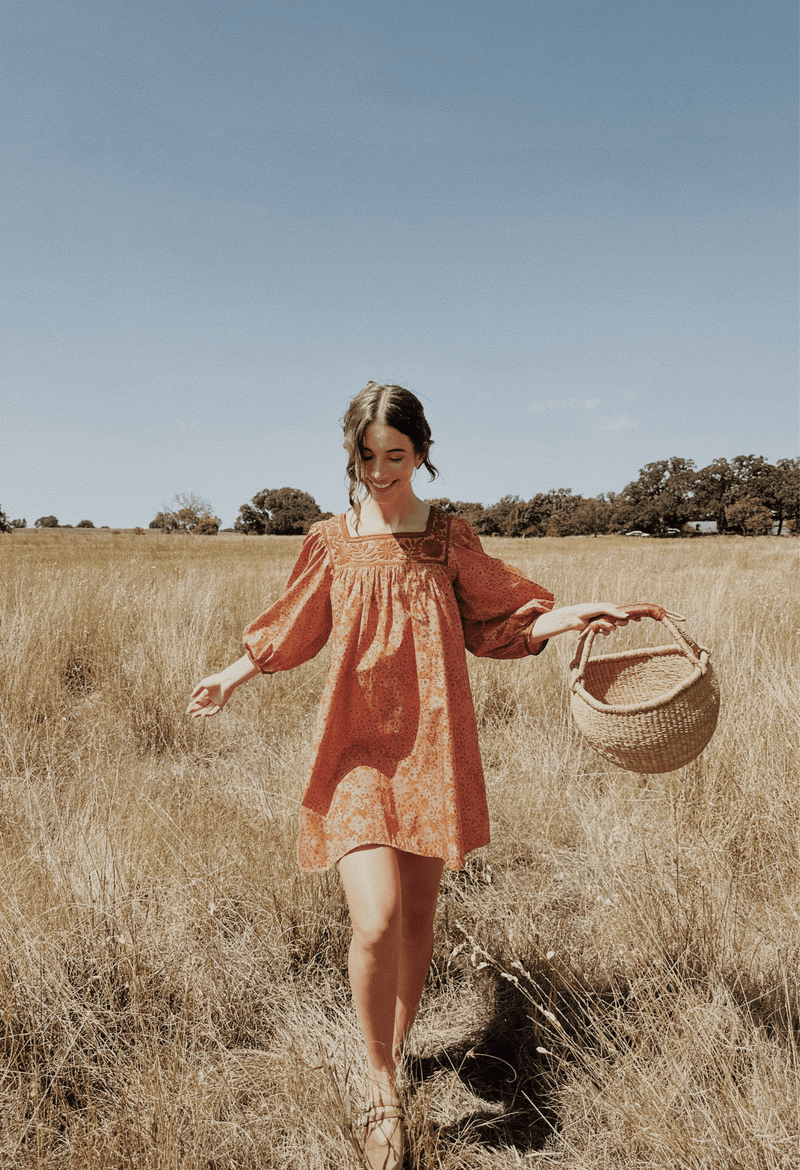 Marta Naranja Floral Short Dress