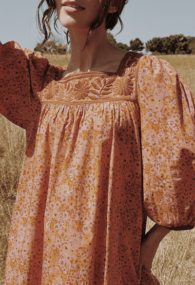 Marta Naranja Floral Short Dress