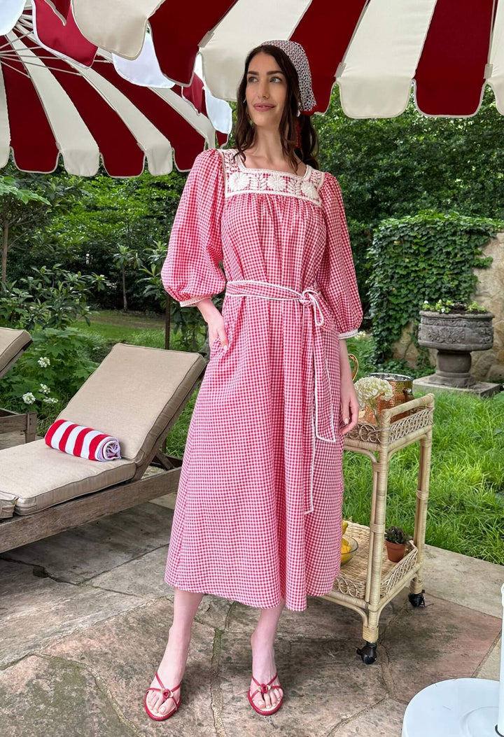 Marta Roja Gingham Midi Dress