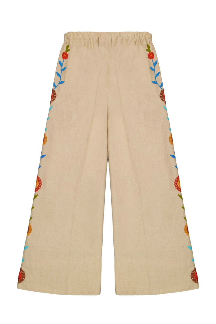 Paola Pants in tan emboidered back