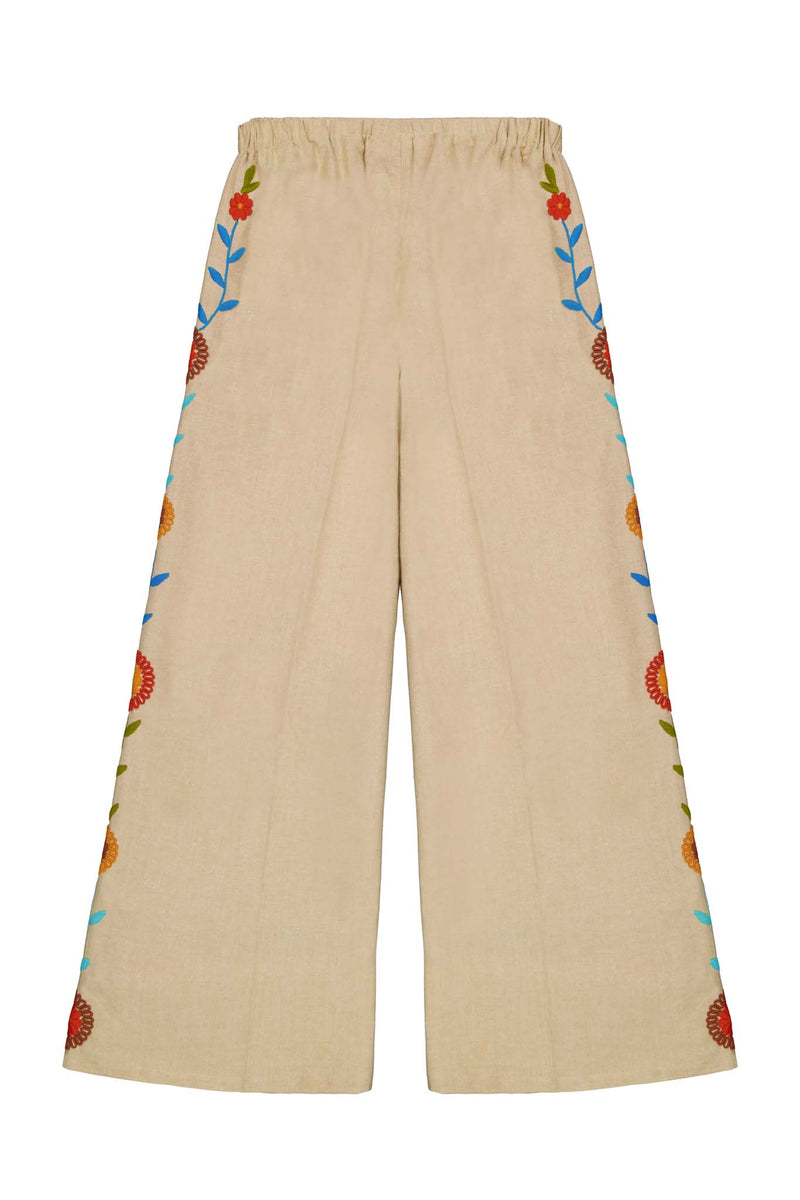 Paola Pants in tan emboidered back