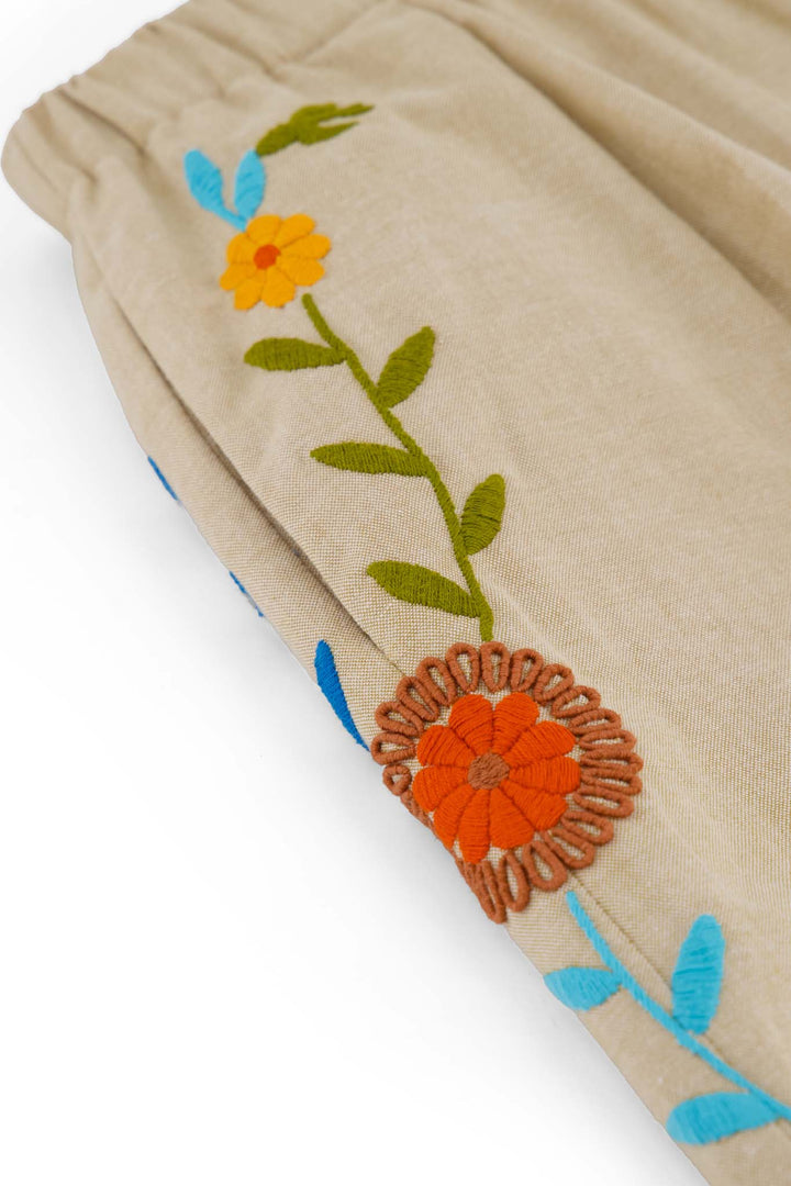 Paola Pants in tan emboidered detail