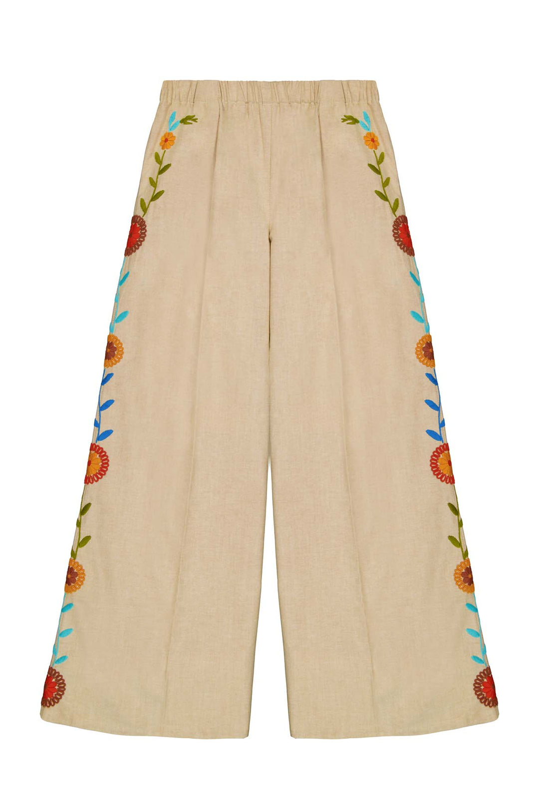 Paola Pants in tan emboidered front