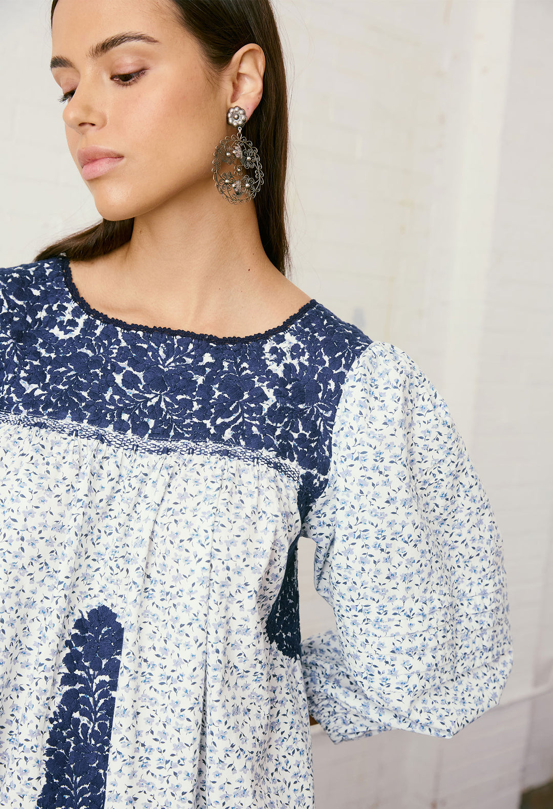 Quina Azul Floral Midi Dress