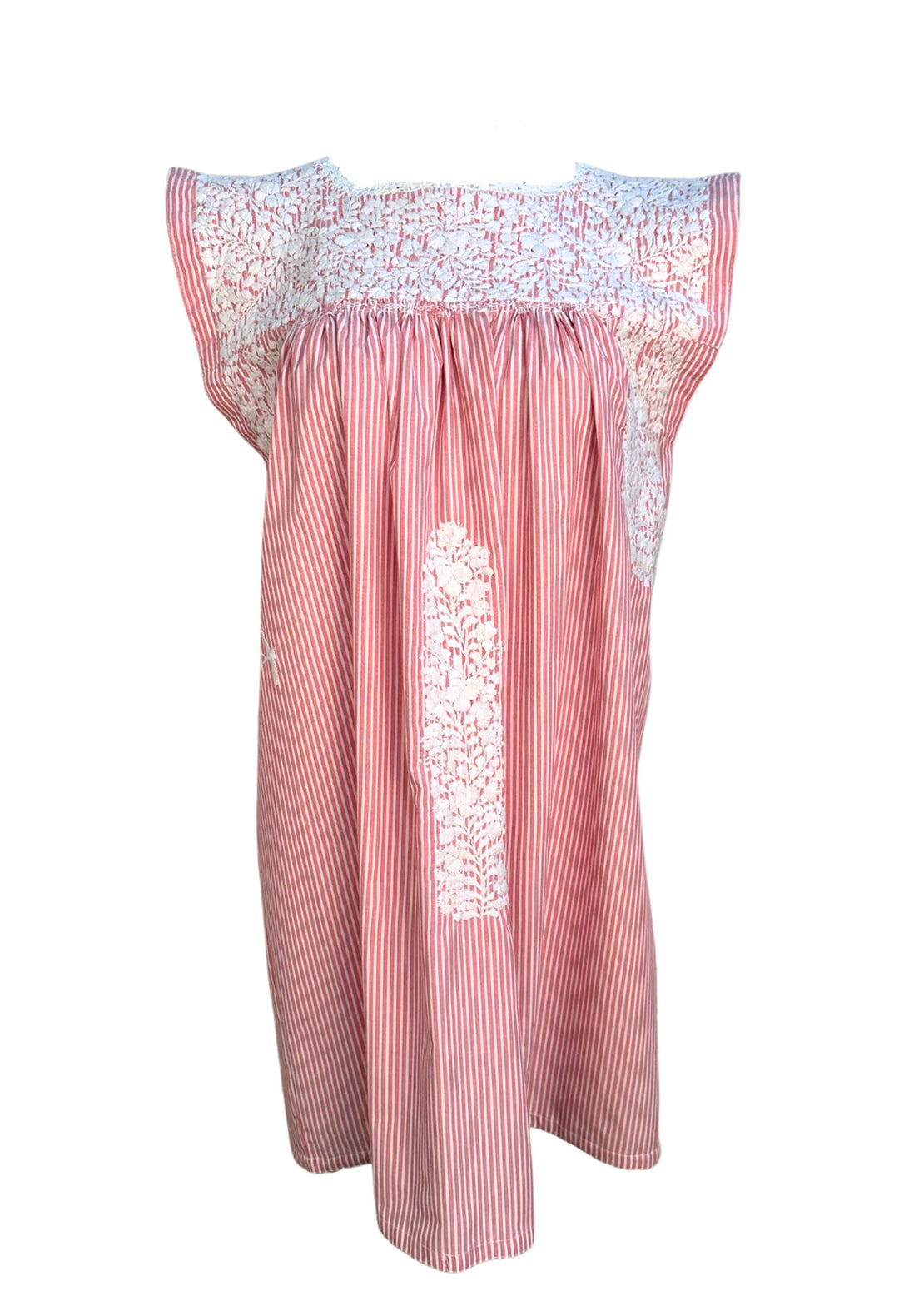 Rayas Rojas y Blancas Flores Short Dress