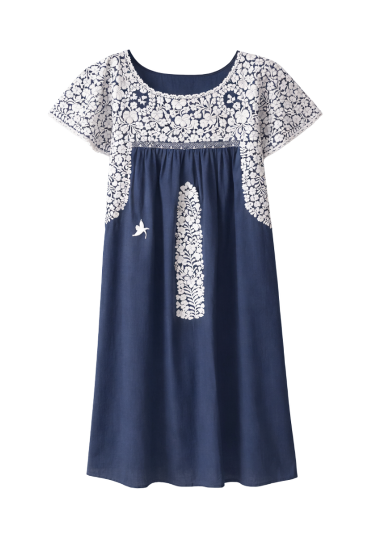 Liliana Short Dress Dress Liliana Dusty Blue with Embroidered Sleeve Short Dress Liliana Dusty Blue with Embroidered Sleeve Short Dress
