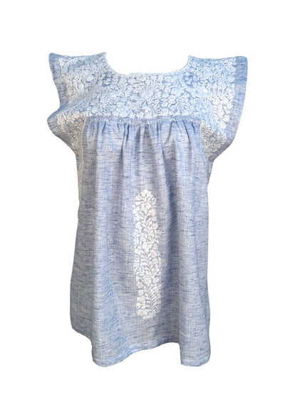 Azul Claro y Blanco Blouse