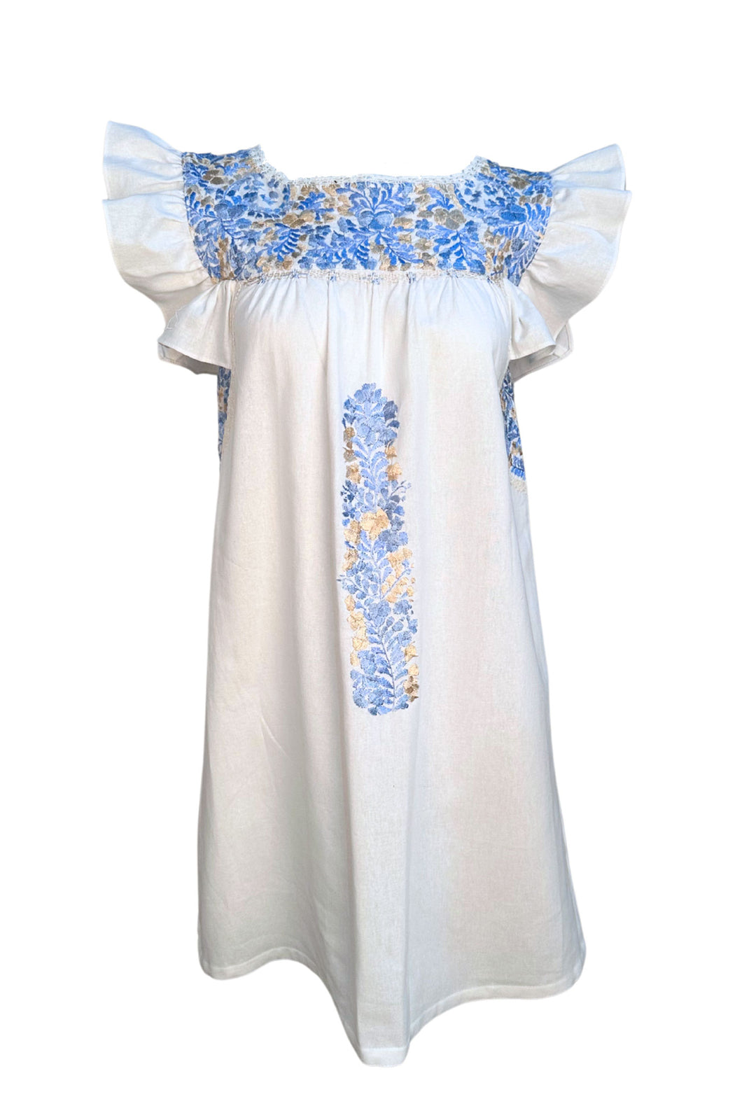 Soledad Blanca y Azul Seda Short Dress