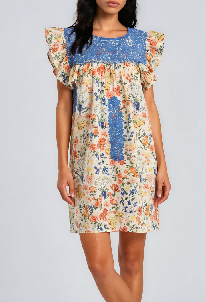 Soledad Short Dress Dress Soledad Floral and Blue Short Dress Soledad Floral and Blue Short Dress