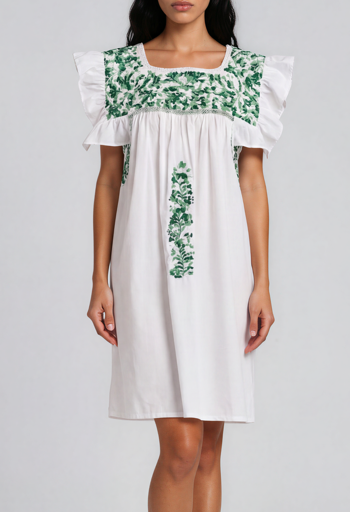 Soledad Short Dress Dress Soledad White and Green Short Dress Soledad White and Green Short Dress