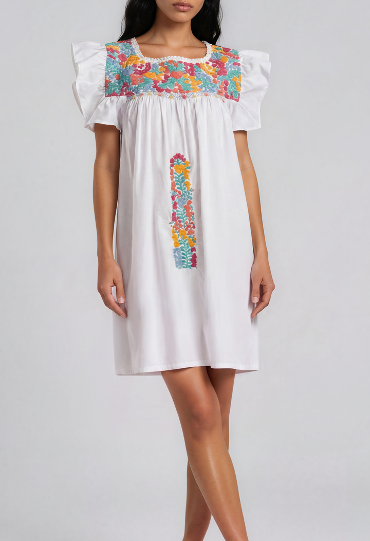 Soledad Short Dress Dress Soledad White and Teal Short Dress Soledad White and Teal Short Dress
