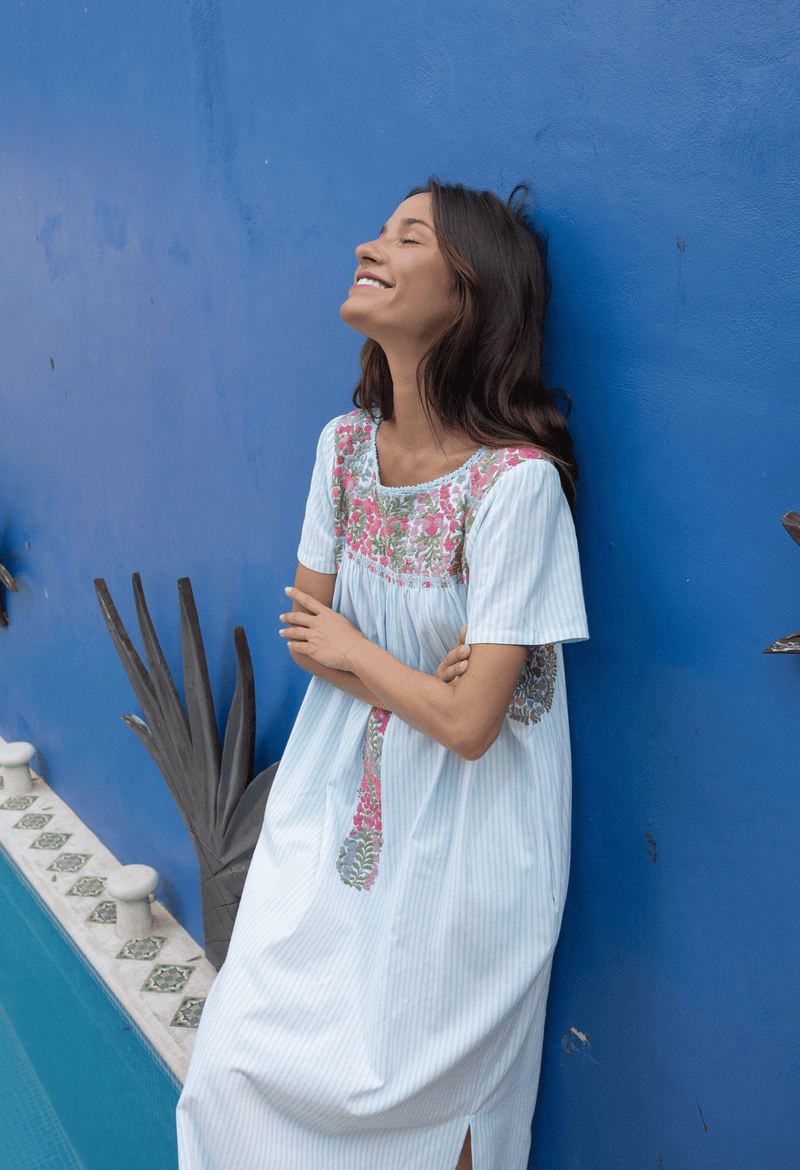 stripe midi dress Liliana Teal Stripe Midi Dress