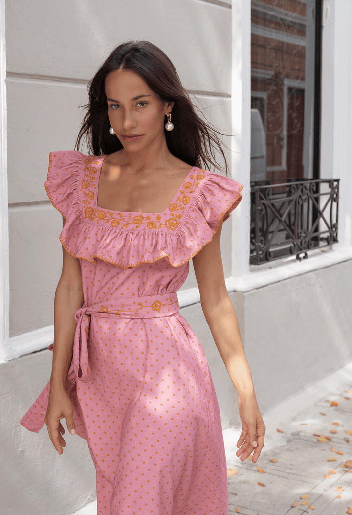 Karla Long Dress Dress Karla Cranberry Polka Dot Midi Dress Karla Cranberry Polka Dot Midi Dress