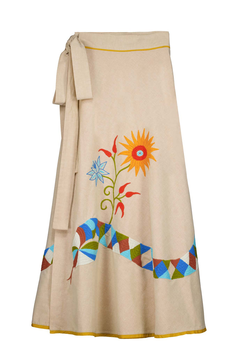 Vida Wrap Skirt in Tan Front