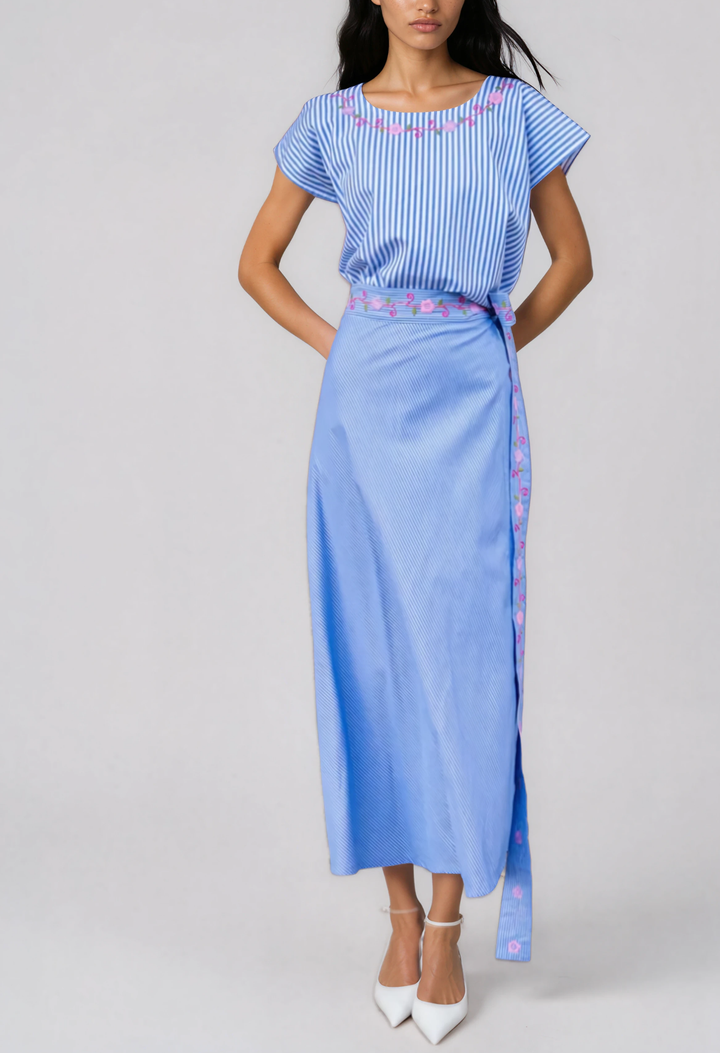 Chiapas Wrap Skirt Skirt One Size The Wrap Skirt in Blue Stripe The Wrap Skirt in Blue Stripe | Mi Golondrina