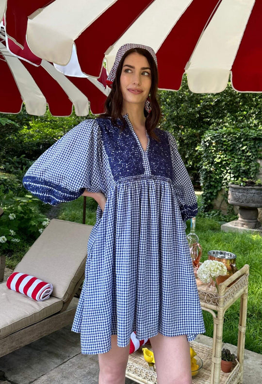 Violeta Azul Gingham Short Dress