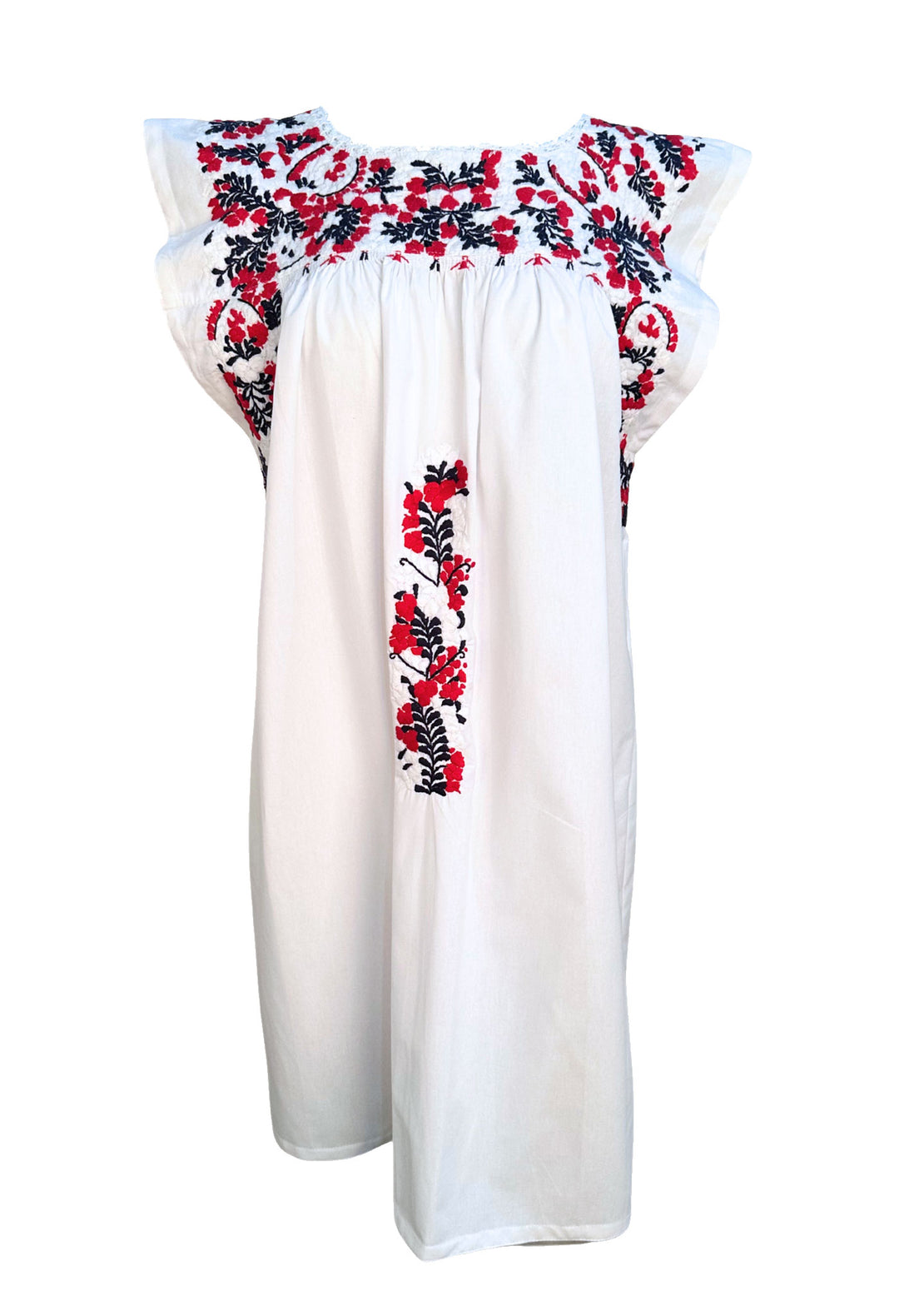 Blanca y Azul Marino Flores Short Dress