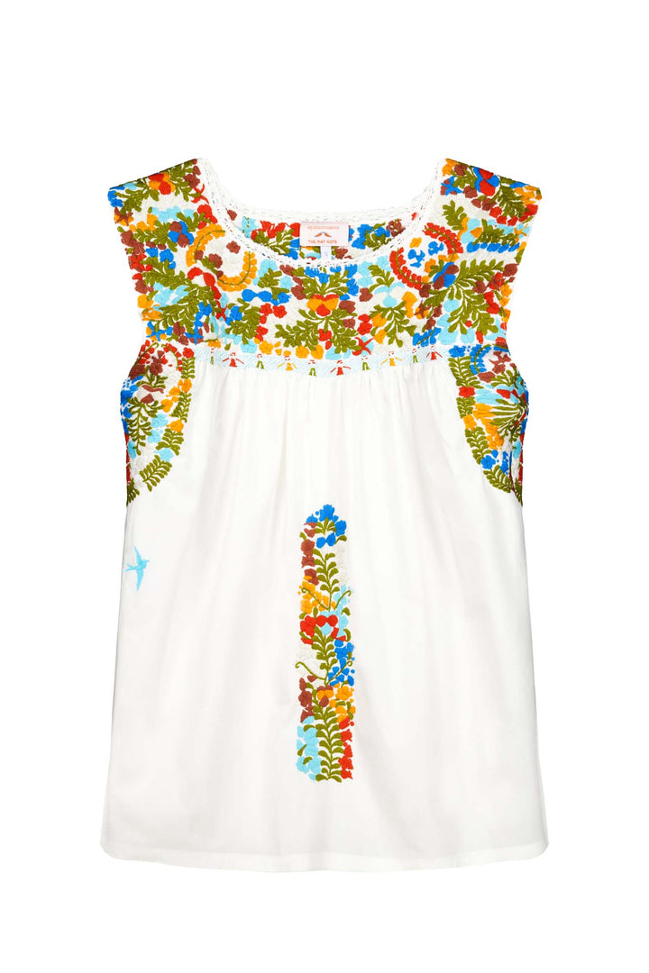 White Flores blouse with multicolor floral embroidery