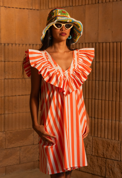 Andrea Rayas Orange Striped Dress