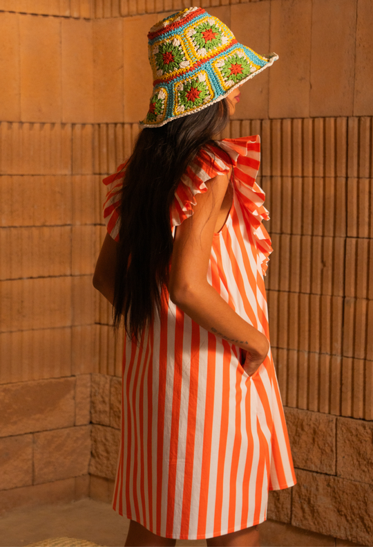 Andrea Rayas Orange Striped Dress
