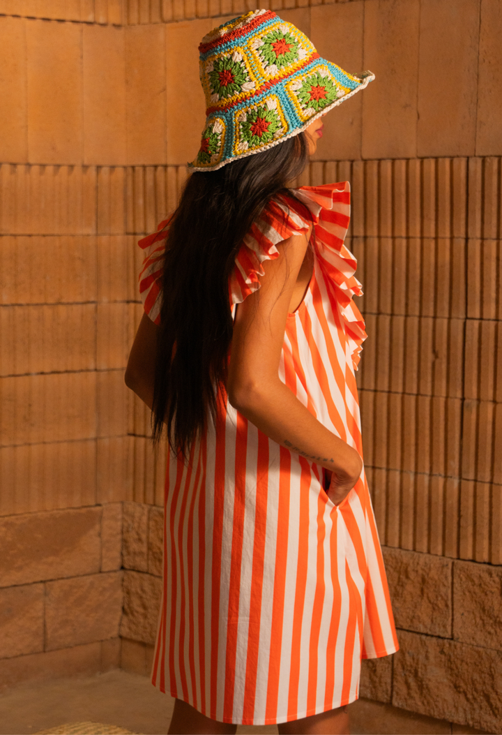 Andrea Rayas Orange Striped Dress
