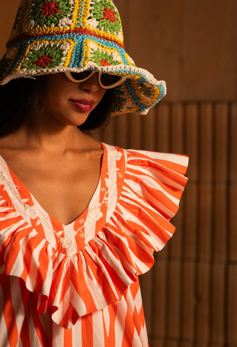 Andrea Rayas Orange Striped Dress