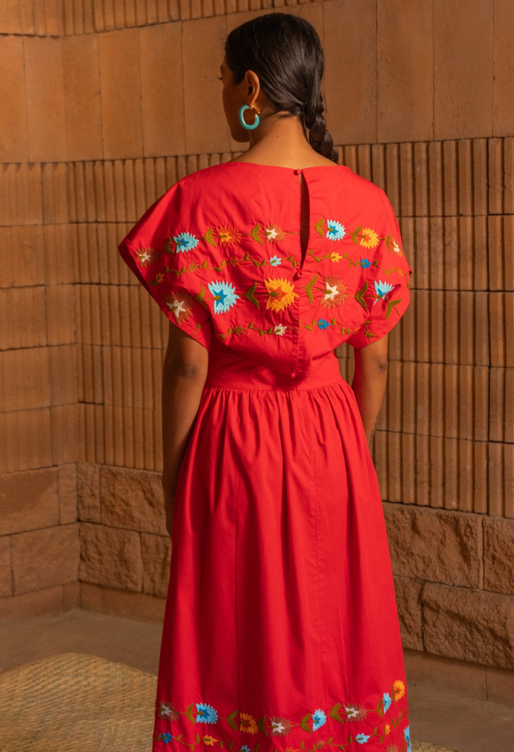 red mexican embroidered dress Puebla Dress | Otomi Mexico