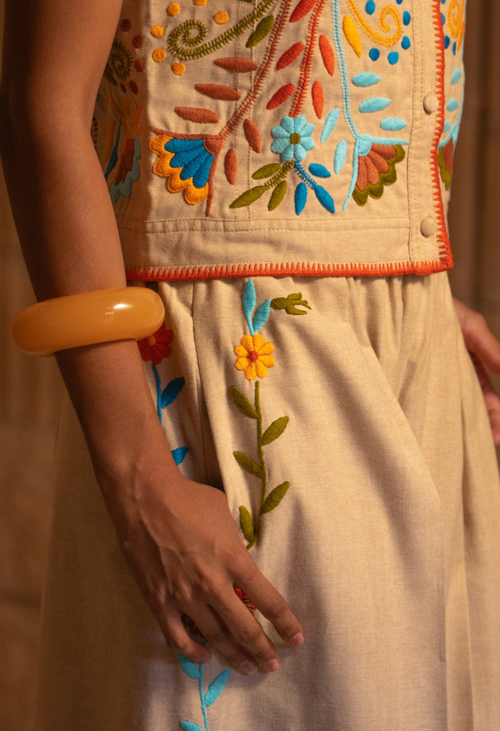Paola Natural Embroidered Pants