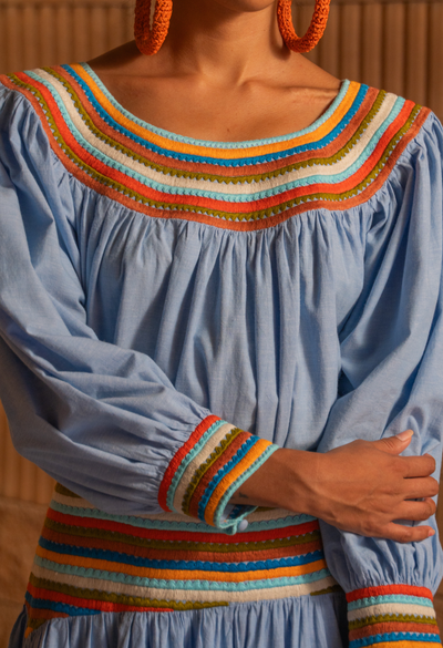 Sara Chambray Embroidered Blouse