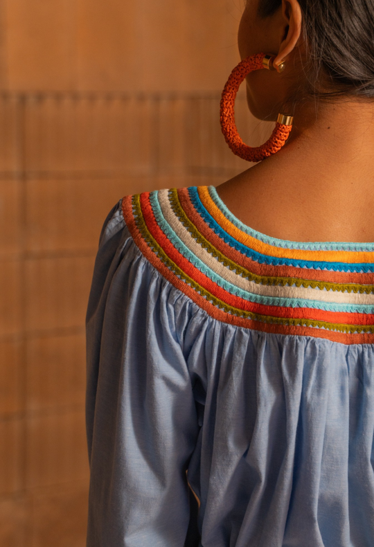 Sara Chambray Embroidered Blouse