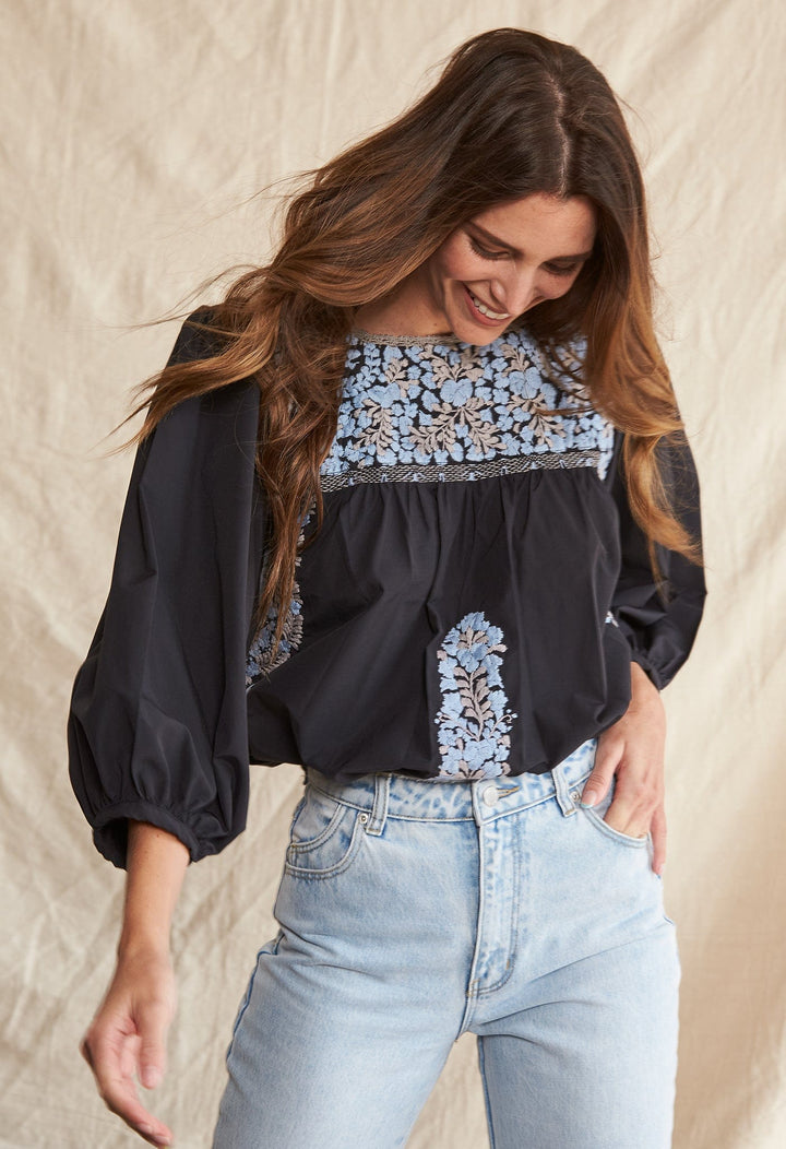 Catalina Blouse Blouse Catalina Noche Celeste y Gris