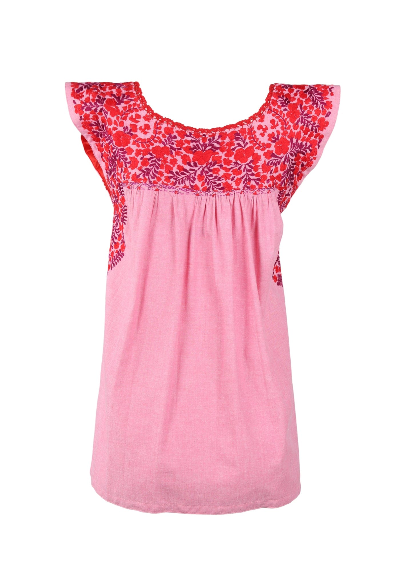 Flores Blouse Blouse Mujer Rojo y Purpura